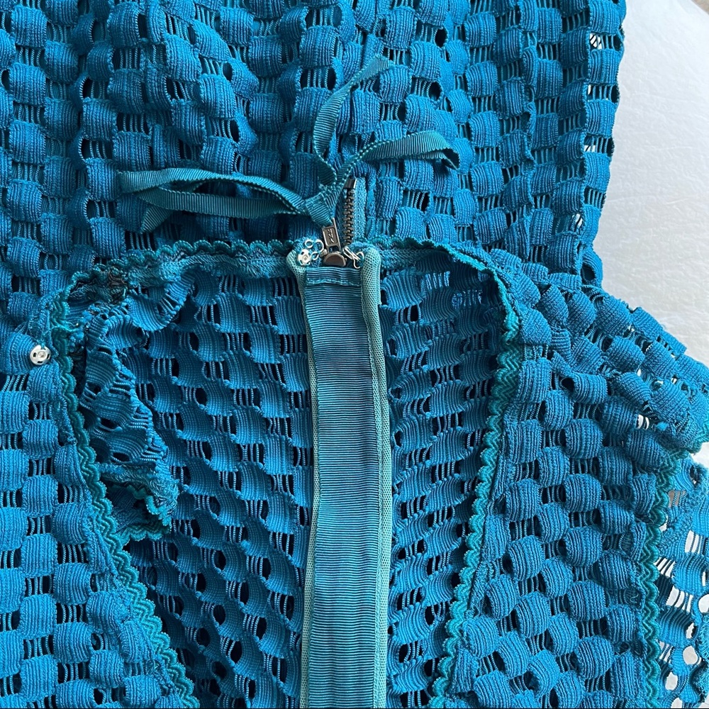Anthropologie Tracy Reese Teal Blue Godet Knit Dress Fit Flare size Small - Picture 8 of 11
